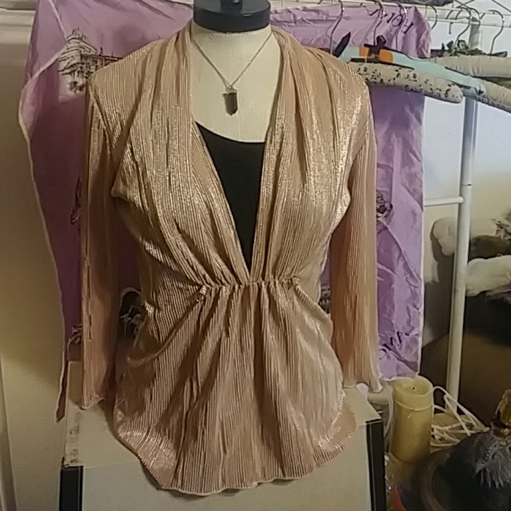 illusion Womens Shirt 2 IN 1 blouse Formal wear champagne silky feel long sleeve